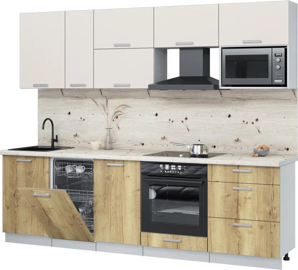 Изображение товара Кухонный гарнитур Интерлиния Мила Лайт 2.6-ПМ4 (персидский жемчуг/дуб золотой/бискайская сосна)