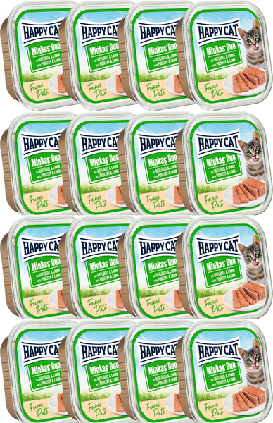 Изображение товара Влажный корм для кошек Happy Cat Minkas Duo Паштет из птицы и ягненка (16х100г)
