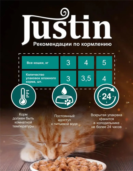 Изображение товара Влажный корм для кошек Justin Курица в соусе (28x75г)