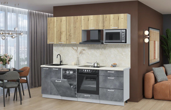 Изображение товара Кухонный гарнитур Интерлиния Мила Лайт 2.25-ПМ4  (дуб золотой/бетон портленд/опал светлый)