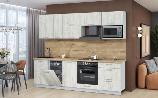 Изображение товара Кухонный гарнитур Интерлиния Мила Лайт 2.6-ПМ4  (дуб белый/дуб белый/дуб бунратти)