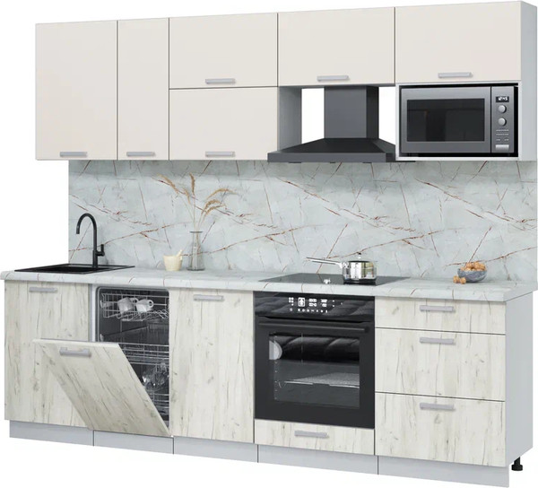 Изображение товара Кухонный гарнитур Интерлиния Мила Лайт 2.6-ПМ4 (персидский жемчуг/дуб белый/серый каспий)