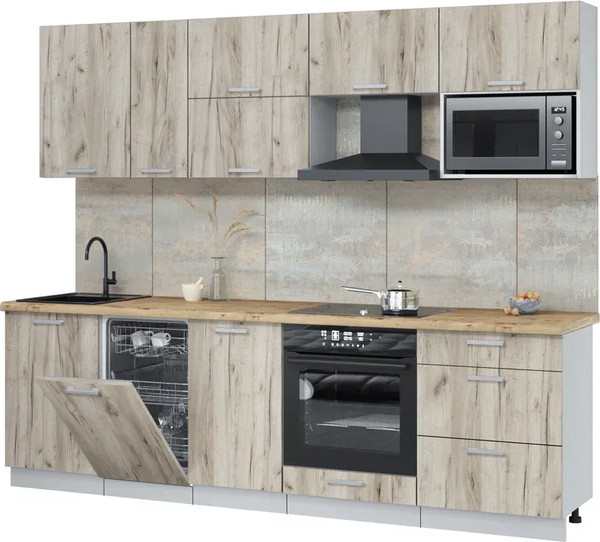 Изображение товара Кухонный гарнитур Интерлиния Мила Лайт 2.6-ПМ4 (дуб серый/дуб серый/дуб бунратти)