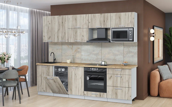 Изображение товара Кухонный гарнитур Интерлиния Мила Лайт 2.6-ПМ4 (дуб серый/дуб серый/дуб бунратти)