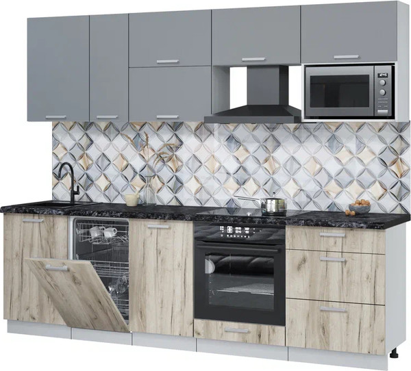 Изображение товара Кухонный гарнитур Интерлиния Мила Лайт 2.6-ПМ4 (серебро/дуб серый/кастилло темный)