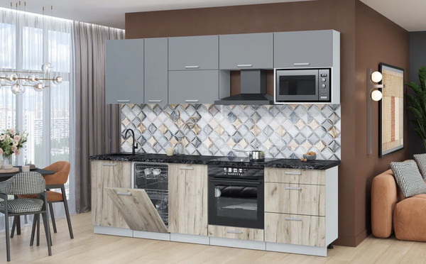 Изображение товара Кухонный гарнитур Интерлиния Мила Лайт 2.6-ПМ4 (серебро/дуб серый/кастилло темный)