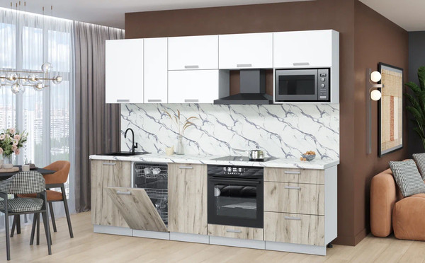 Изображение товара Кухонный гарнитур Интерлиния Мила Лайт 2.6-ПМ4 (белый платинум/дуб серый/белый гранит)