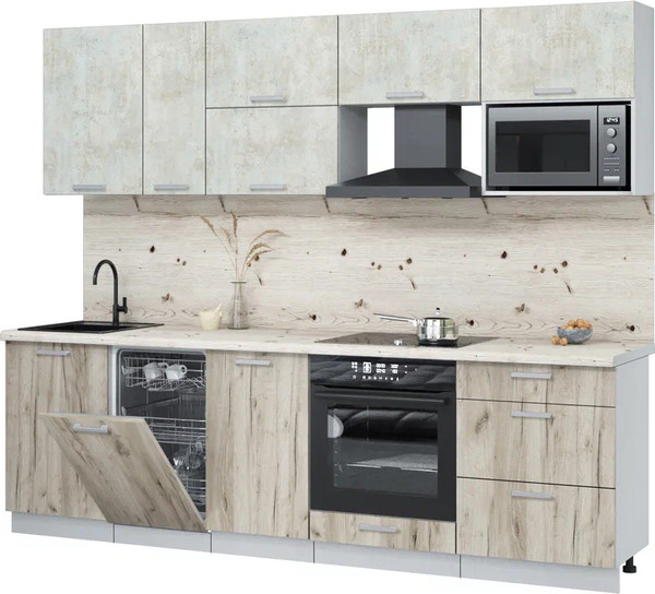 Изображение товара Кухонный гарнитур Интерлиния Мила Лайт 2.6-ПМ4  (бетон лайт/дуб серый/бискайская сосна)