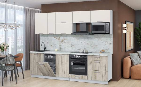 Изображение товара Кухонный гарнитур Интерлиния Мила Лайт 2.6-ПМ4 (персидский жемчуг/дуб серый/серый каспий)