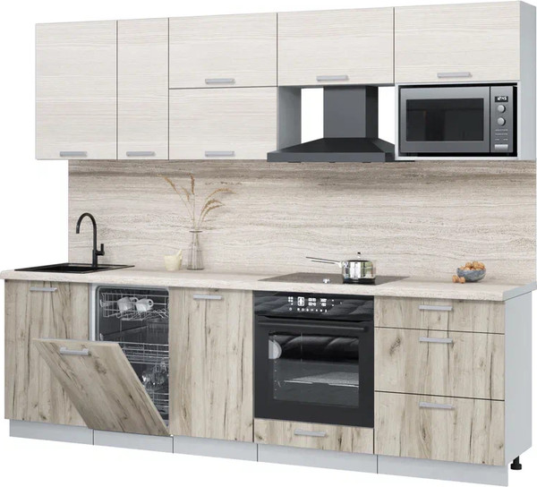 Изображение товара Кухонный гарнитур Интерлиния Мила Лайт 2.6-ПМ4 (вудлайн кремовый/дуб серый/травертин серый)