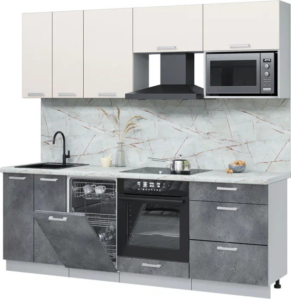 Изображение товара Кухонный гарнитур Интерлиния Мила Лайт 2.25-ПМ4  (персидский жемчуг/бетон портленд/серый каспий)