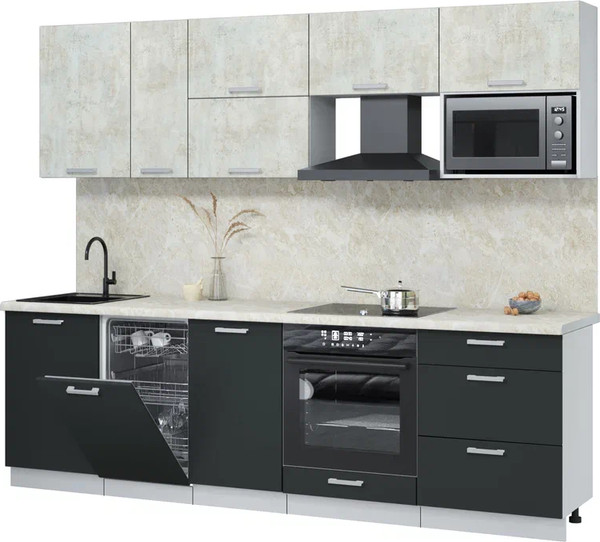 Изображение товара Кухонный гарнитур Интерлиния Мила Лайт 2.6-ПМ4  (бетон лайт/антрацит/опал светлый)