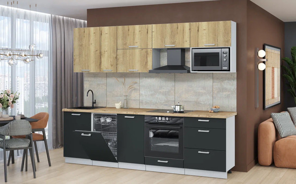 Изображение товара Кухонный гарнитур Интерлиния Мила Лайт 2.6-ПМ4 (дуб золотой/антрацит/дуб бунратти)