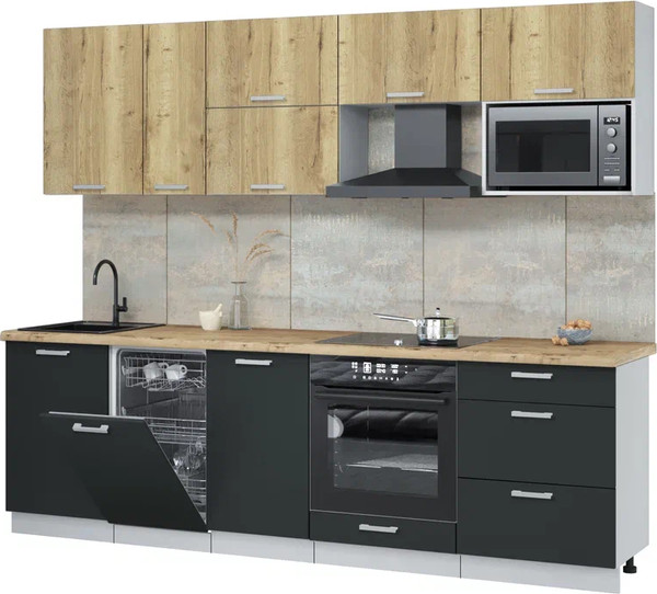 Изображение товара Кухонный гарнитур Интерлиния Мила Лайт 2.6-ПМ4 (дуб золотой/антрацит/дуб бунратти)