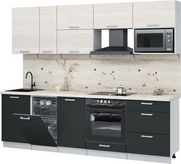 Изображение товара Кухонный гарнитур Интерлиния Мила Лайт 2.6-ПМ4  (вудлайн кремовый/антрацит/бискайская сосна)