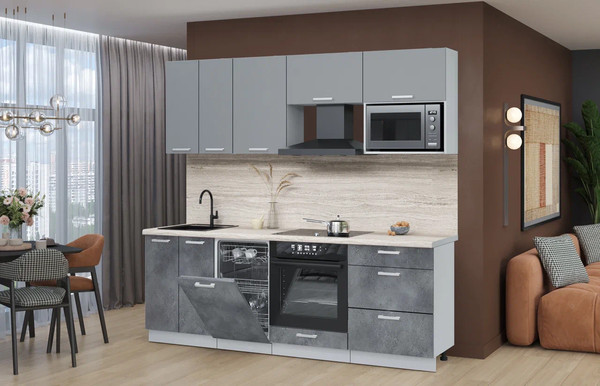 Изображение товара Кухонный гарнитур Интерлиния Мила Лайт 2.25-ПМ4  (серебро/бетон портленд/травертин серый)