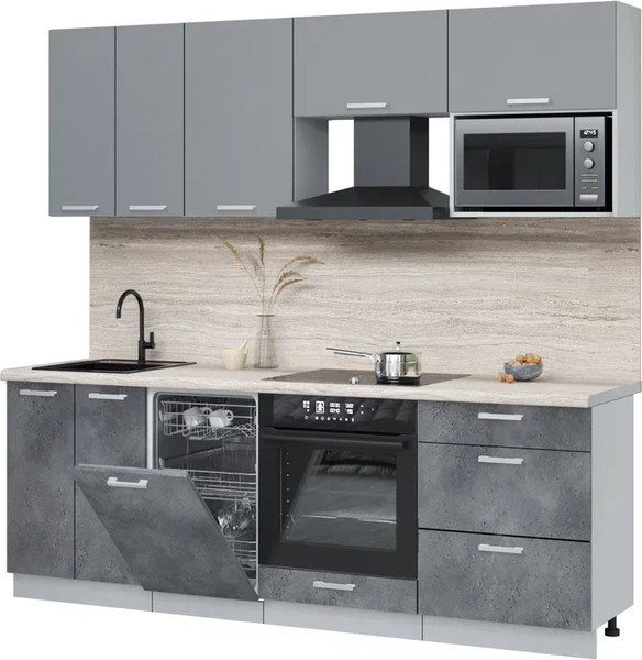 Изображение товара Кухонный гарнитур Интерлиния Мила Лайт 2.25-ПМ4  (серебро/бетон портленд/травертин серый)