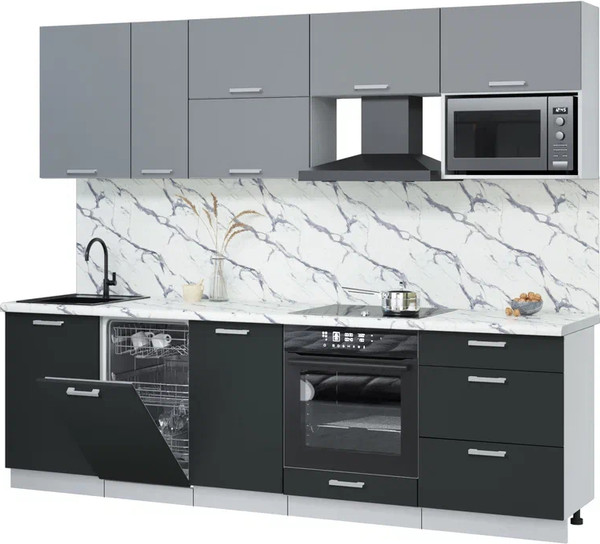 Изображение товара Кухонный гарнитур Интерлиния Мила Лайт 2.6-ПМ4 (серебро/антрацит/белый гранит)