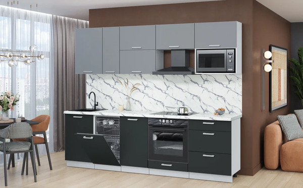 Изображение товара Кухонный гарнитур Интерлиния Мила Лайт 2.6-ПМ4 (серебро/антрацит/белый гранит)