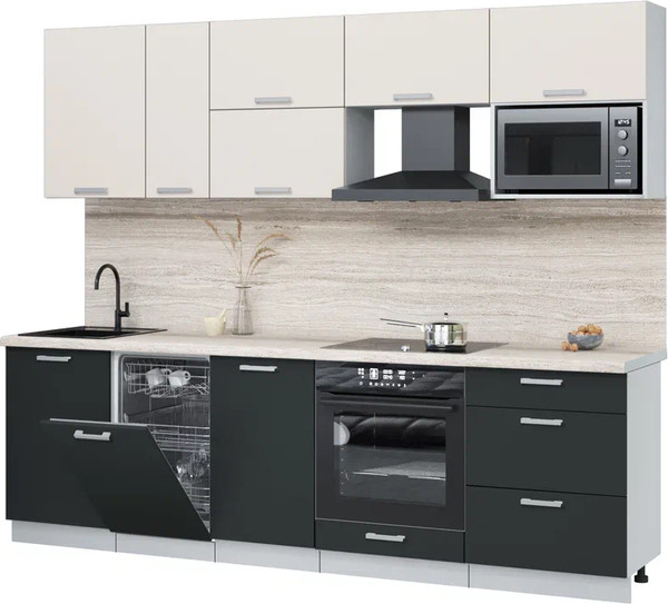 Изображение товара Кухонный гарнитур Интерлиния Мила Лайт 2.6-ПМ4  (персидский жемчуг/антрацит/травертин серый)