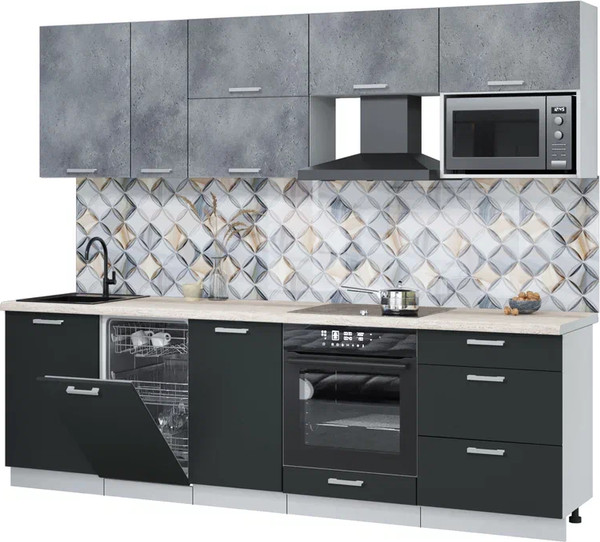 Изображение товара Кухонный гарнитур Интерлиния Мила Лайт 2.6-ПМ4 ( бетон портленд/антрацит/травертин серый)