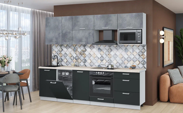 Изображение товара Кухонный гарнитур Интерлиния Мила Лайт 2.6-ПМ4 ( бетон портленд/антрацит/травертин серый)