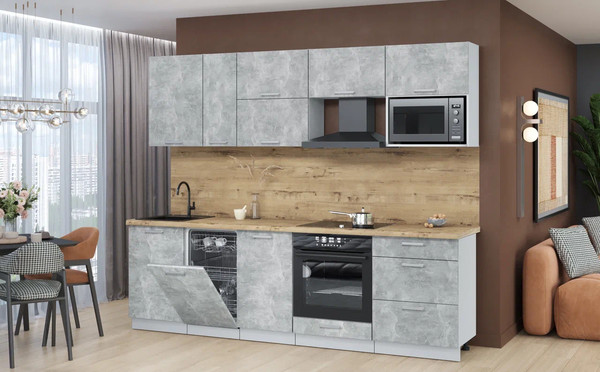 Изображение товара Кухонный гарнитур Интерлиния Мила Лайт 2.6-ПМ4 ( бетон/бетон/дуб бунратти)