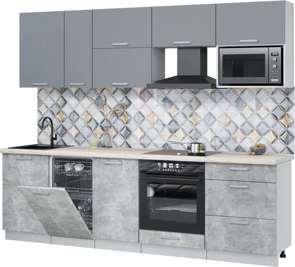 Изображение товара Кухонный гарнитур Интерлиния Мила Лайт 2.6-ПМ4  (серебро/бетон/травертин серый)