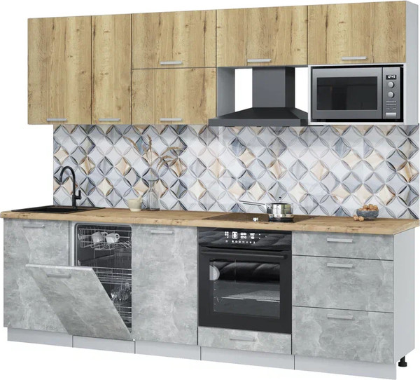 Изображение товара Кухонный гарнитур Интерлиния Мила Лайт 2.6-ПМ4 (дуб золотой/бетон/дуб бунратти)