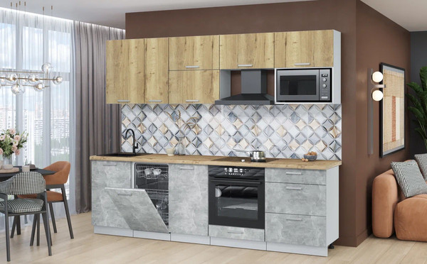 Изображение товара Кухонный гарнитур Интерлиния Мила Лайт 2.6-ПМ4 (дуб золотой/бетон/дуб бунратти)