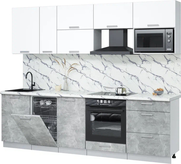 Изображение товара Кухонный гарнитур Интерлиния Мила Лайт 2.6-ПМ4  (белый платинум/бетон/белый гранит)