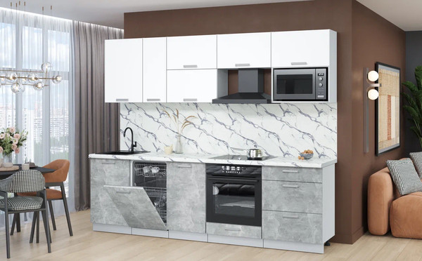 Изображение товара Кухонный гарнитур Интерлиния Мила Лайт 2.6-ПМ4  (белый платинум/бетон/белый гранит)