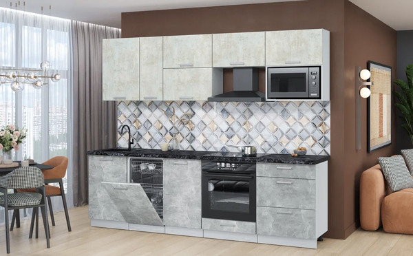 Изображение товара Кухонный гарнитур Интерлиния Мила Лайт 2.6-ПМ4  (бетон лайт/бетон/кастилло темный)