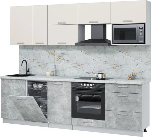 Изображение товара Кухонный гарнитур Интерлиния Мила Лайт 2.6-ПМ4 (персидский жемчуг/бетон/серый каспий)