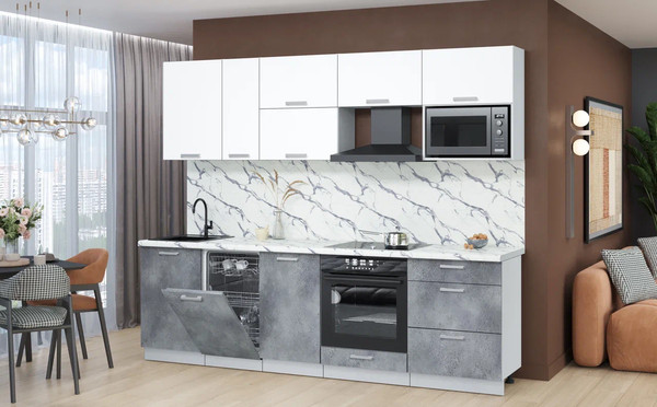 Изображение товара Кухонный гарнитур Интерлиния Мила Лайт 2.6-ПМ4 (белый платинум/бетон портленд/белый гранит)