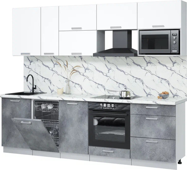 Изображение товара Кухонный гарнитур Интерлиния Мила Лайт 2.6-ПМ4 (белый платинум/бетон портленд/белый гранит)