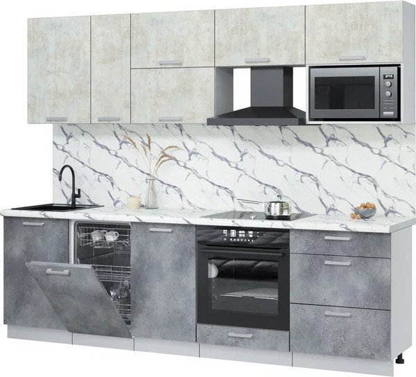 Изображение товара Кухонный гарнитур Интерлиния Мила Лайт 2.6-ПМ4  (бетон лайт/бетон портленд/белый гранит)