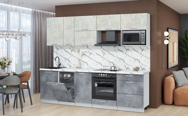 Изображение товара Кухонный гарнитур Интерлиния Мила Лайт 2.6-ПМ4  (бетон лайт/бетон портленд/белый гранит)