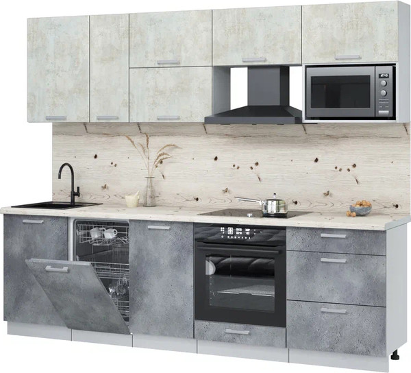 Изображение товара Кухонный гарнитур Интерлиния Мила Лайт 2.6-ПМ4  (бетон лайт/бетон портленд/бискайская сосна)