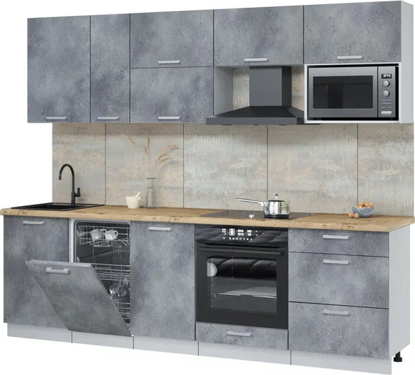 Изображение товара Кухонный гарнитур Интерлиния Мила Лайт 2.6-ПМ4 (бетон портленд/бетон портленд/дуб бунратти)