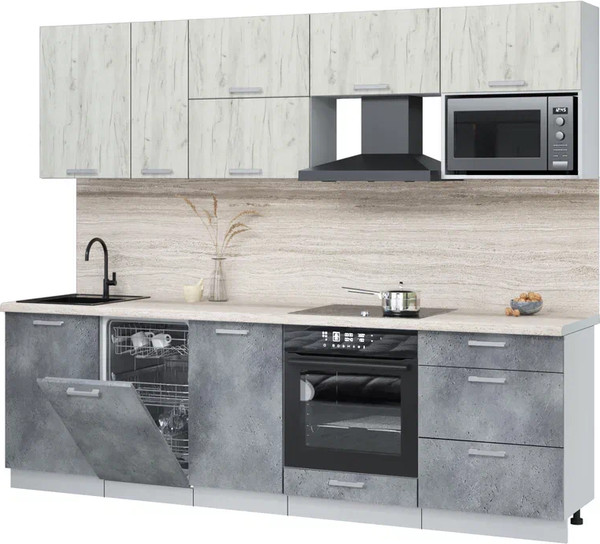 Изображение товара Кухонный гарнитур Интерлиния Мила Лайт 2.6-ПМ4 ( дуб белый/бетон портленд/травертин серый)