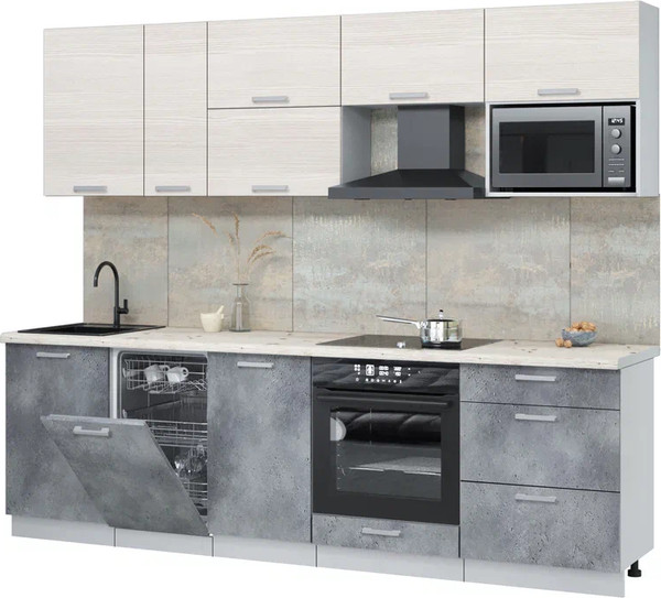 Изображение товара Кухонный гарнитур Интерлиния Мила Лайт 2.6-ПМ4 (вудлайн кремовый/бетон портленд/бискайская сосна)