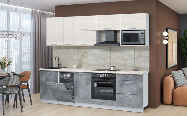 Изображение товара Кухонный гарнитур Интерлиния Мила Лайт 2.6-ПМ4 (вудлайн кремовый/бетон портленд/бискайская сосна)