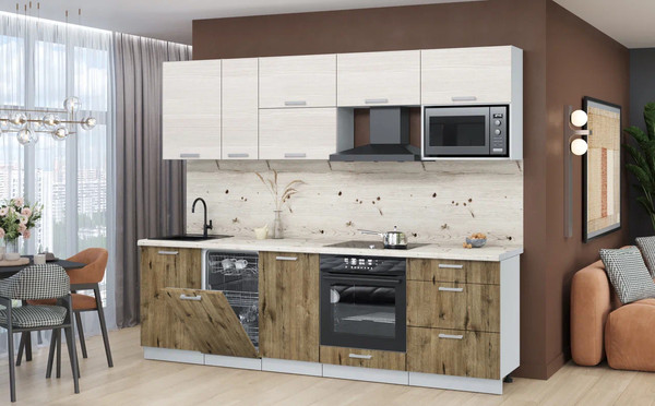 Изображение товара Кухонный гарнитур Интерлиния Мила Лайт 2.6-ПМ4 (вудлайн кремовый/дуб веллингтон/бискайская сосна)