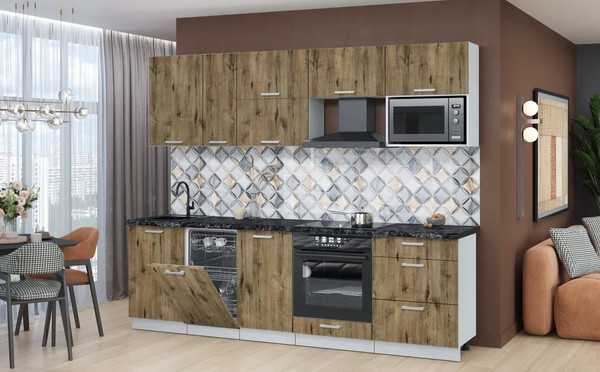 Изображение товара Кухонный гарнитур Интерлиния Мила Лайт 2.6-ПМ4 (дуб веллингтон/дуб веллингтон/кастилло темный)