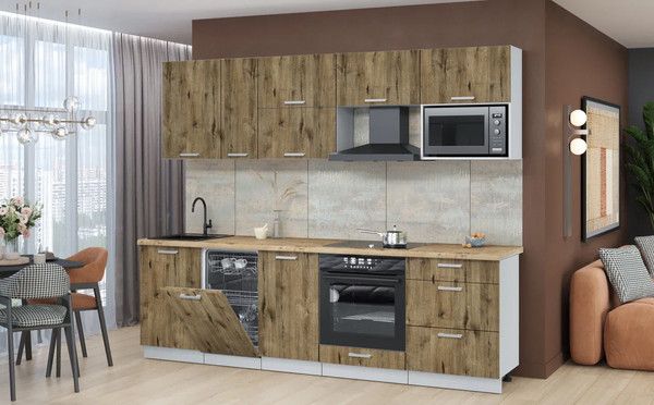 Изображение товара Кухонный гарнитур Интерлиния Мила Лайт 2.6-ПМ4 (дуб веллингтон/дуб веллингтон/дуб бунратти)