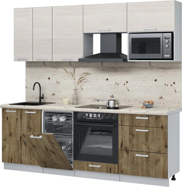 Изображение товара Кухонный гарнитур Интерлиния Мила Лайт 2.25-ПМ4  (вудлайн кремовый/дуб веллингтон/бискайская сосна)