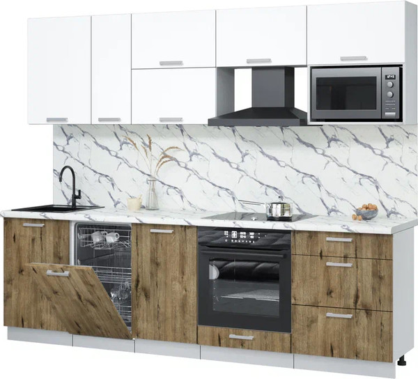 Изображение товара Кухонный гарнитур Интерлиния Мила Лайт 2.6-ПМ4  (белый платинум/дуб веллингтон/белый гранит)