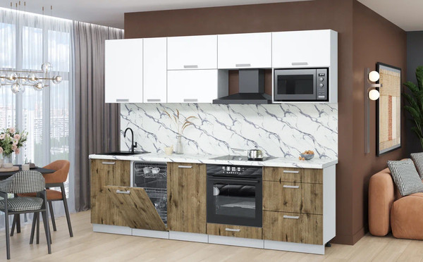 Изображение товара Кухонный гарнитур Интерлиния Мила Лайт 2.6-ПМ4  (белый платинум/дуб веллингтон/белый гранит)