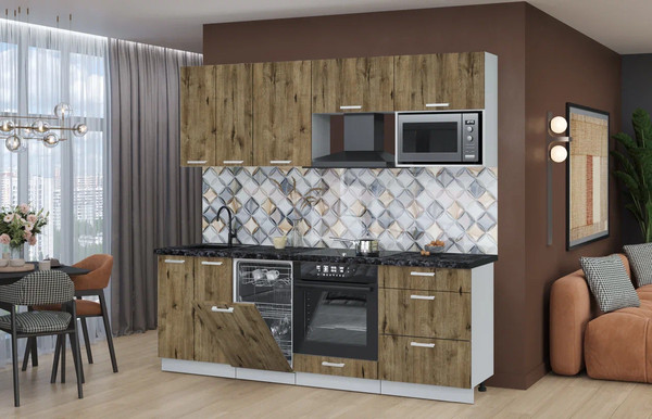 Изображение товара Кухонный гарнитур Интерлиния Мила Лайт 2.25-ПМ4  (дуб веллингтон/дуб веллингтон/кастилло темный)